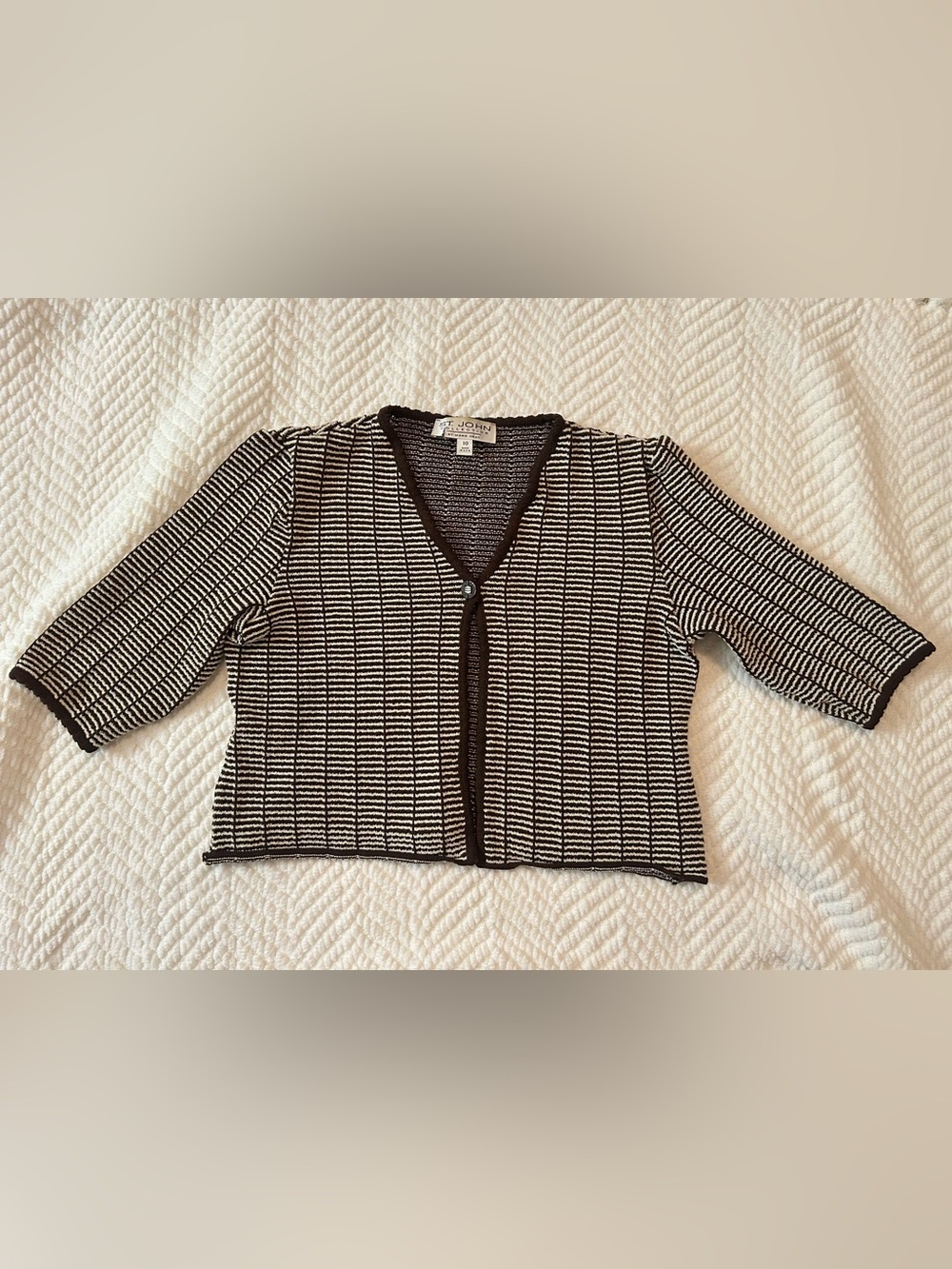 St. John Black & White Short-Sleeve Button Cardigan